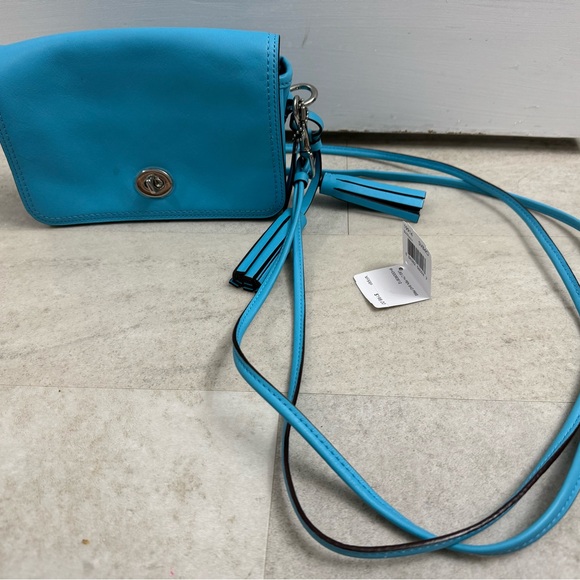 COACH Leather Crossbody Fringe accent bag purse bright blue - Picture 1 of 14